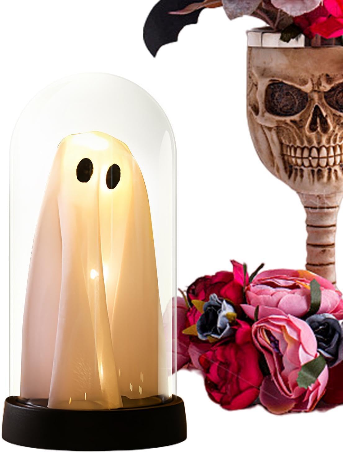 Fantôme Luminous 4,5 V Led Luminous Effrayant Drôle Coquille Transparente Dekoration Für Zimmer Veilleuse D'Halloween Fantôme Led