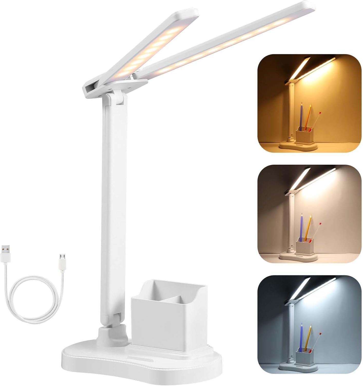 Lampe De Bureau Led, 3 Luminosité Lampe Bureau Protection Yeux Lumiere Bureau Alimentation Usb – Micro Lire Biegsam, Kind, Zimmer