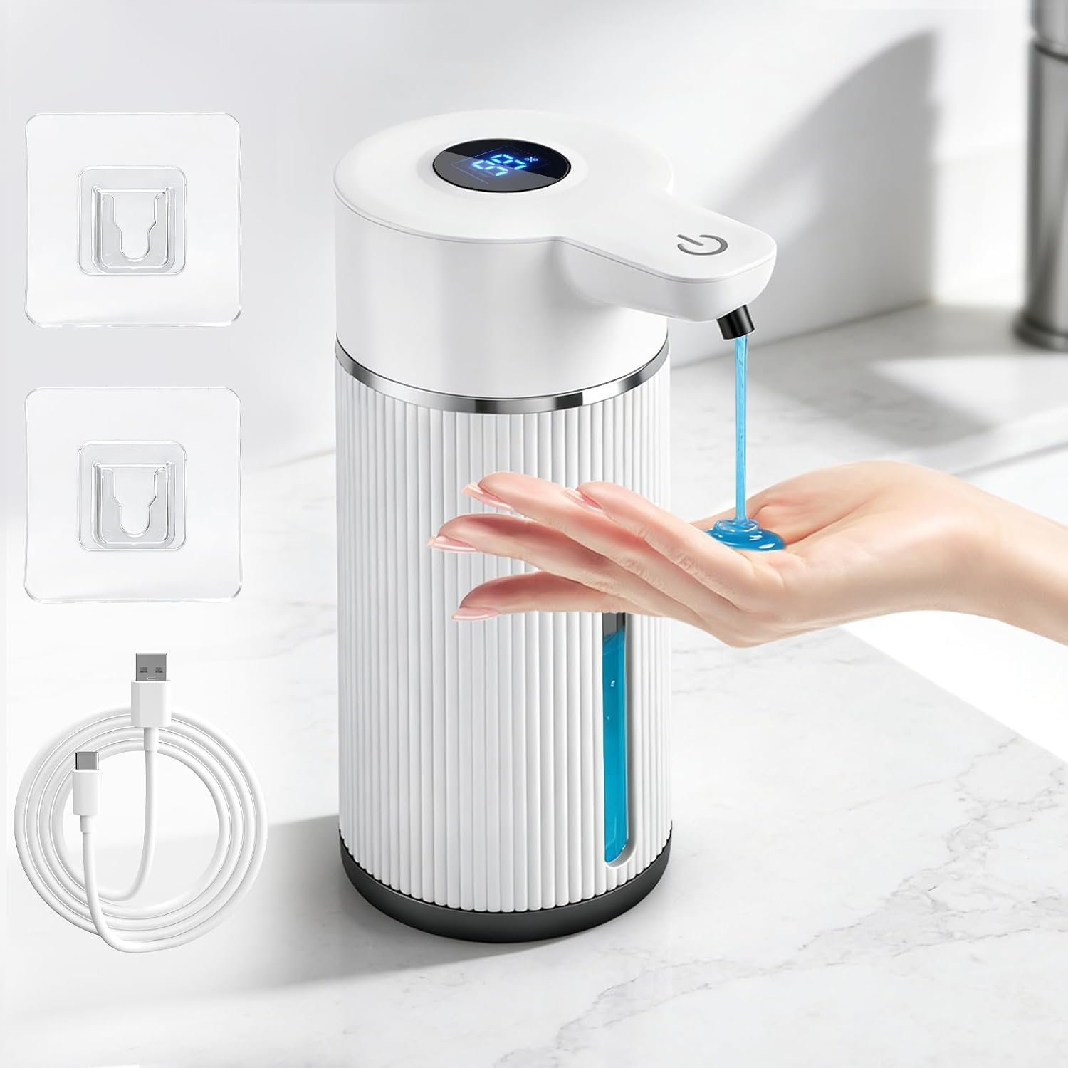 420 Ml Automatischer Savon-verteiler Mit Lcd-bildschirm – Wiederaufladbarer Weißer Savon-verteiler, Angepasst An Die Küche, Badezimmer