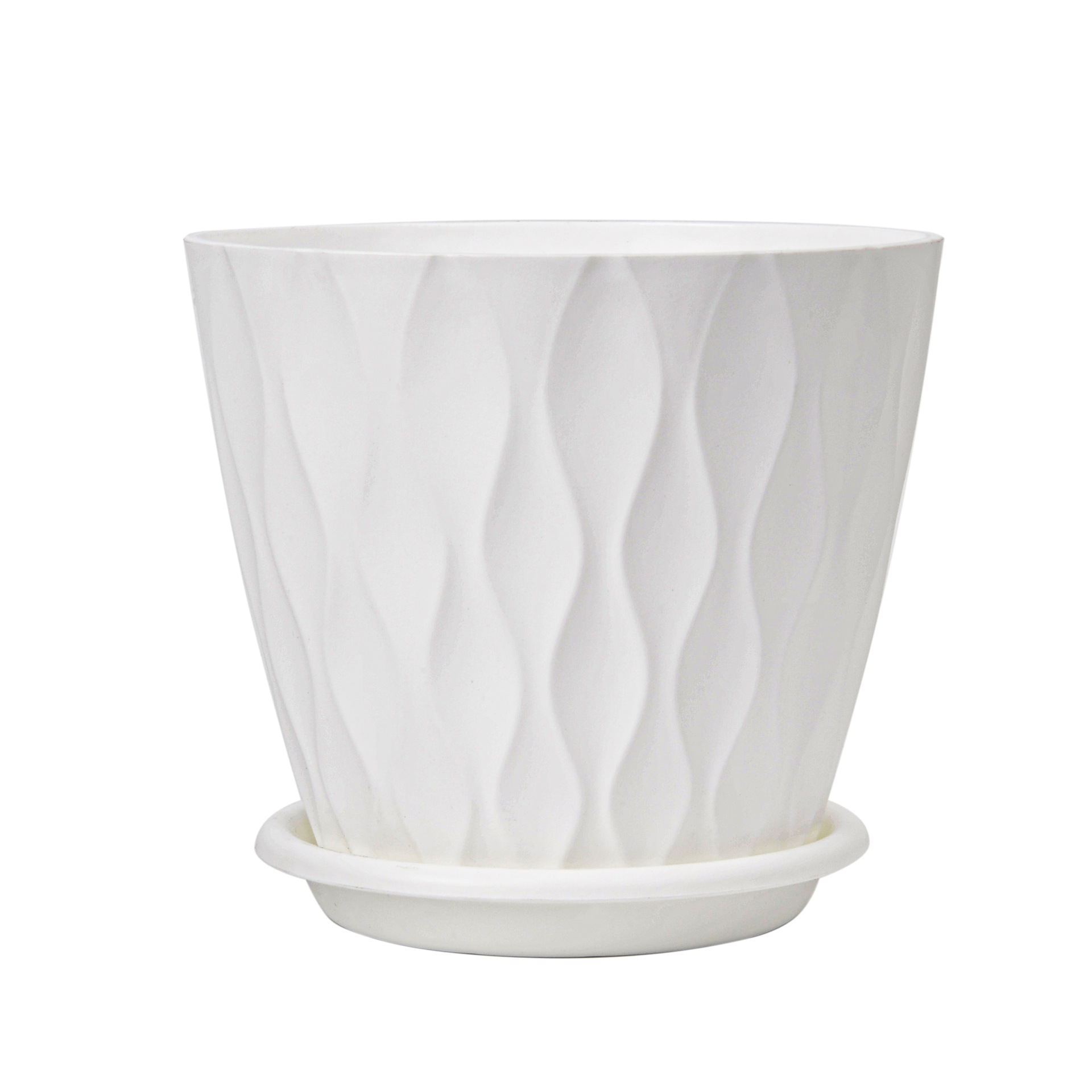 Pot De Fleur Interieur, Lot Von 5 Topfpflanzen Aus Kunststoff Mit Drainage Und Suppen, Design Ondulé 3d Moderne, Pot Semis Für Sukkulenten, Kaktus, Weiß