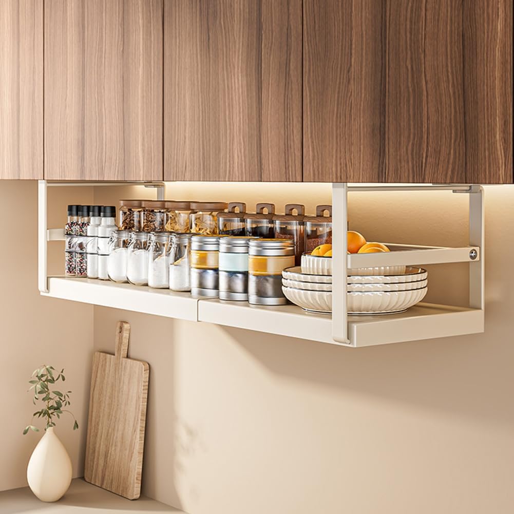 Panier Suspender En Tal - Panier De Rangement Extensible Sous L'Etagère - Étagère À Épices Sans Perçage - Pour Kitchen, Sekretär - 45-63 X 22 X 19 Cm