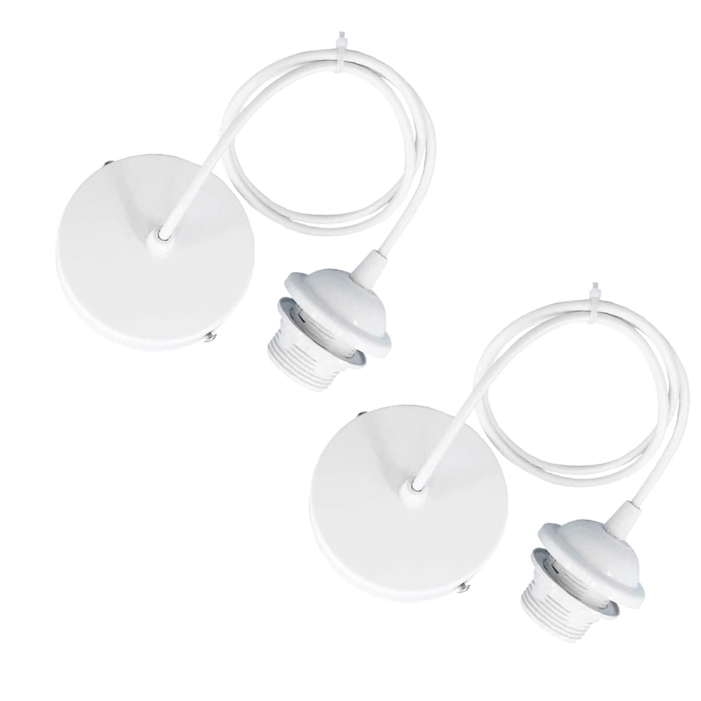 Los 2 Aufhängung Aus Metall, Halterung Für E27-lampe Mit Kabel, Weiße Aufhängung Mit Verstellbarem Kabel, 100 Cm, Für Deckenbeleuchtung Im Wohnzimmer