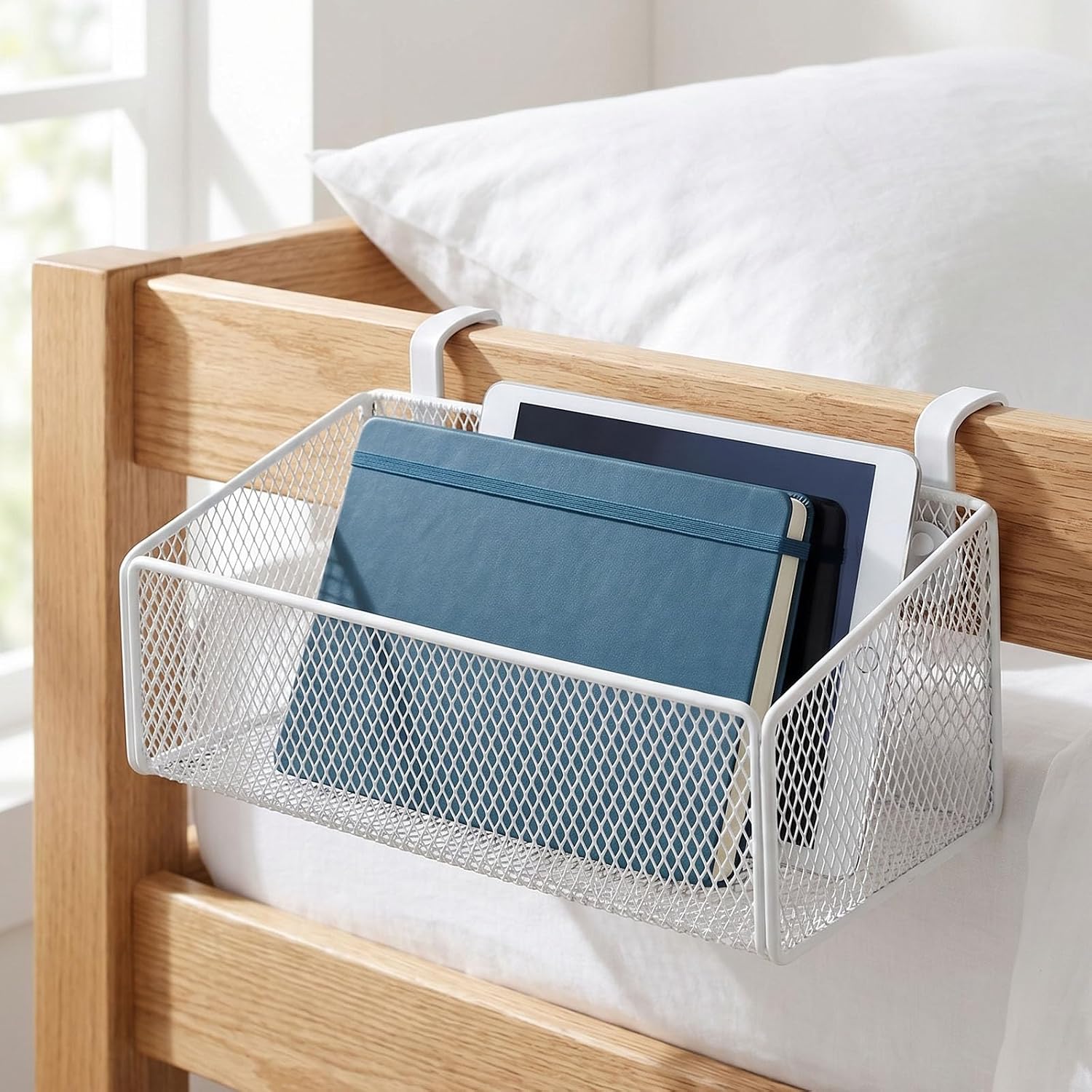 Organisateur Lit Metal Maille Rangement Acier Robuste, Organisateur De Chevet Suspendu, Crochets Inclus, Idéal Pour Dortoir Chambre Et Bureau