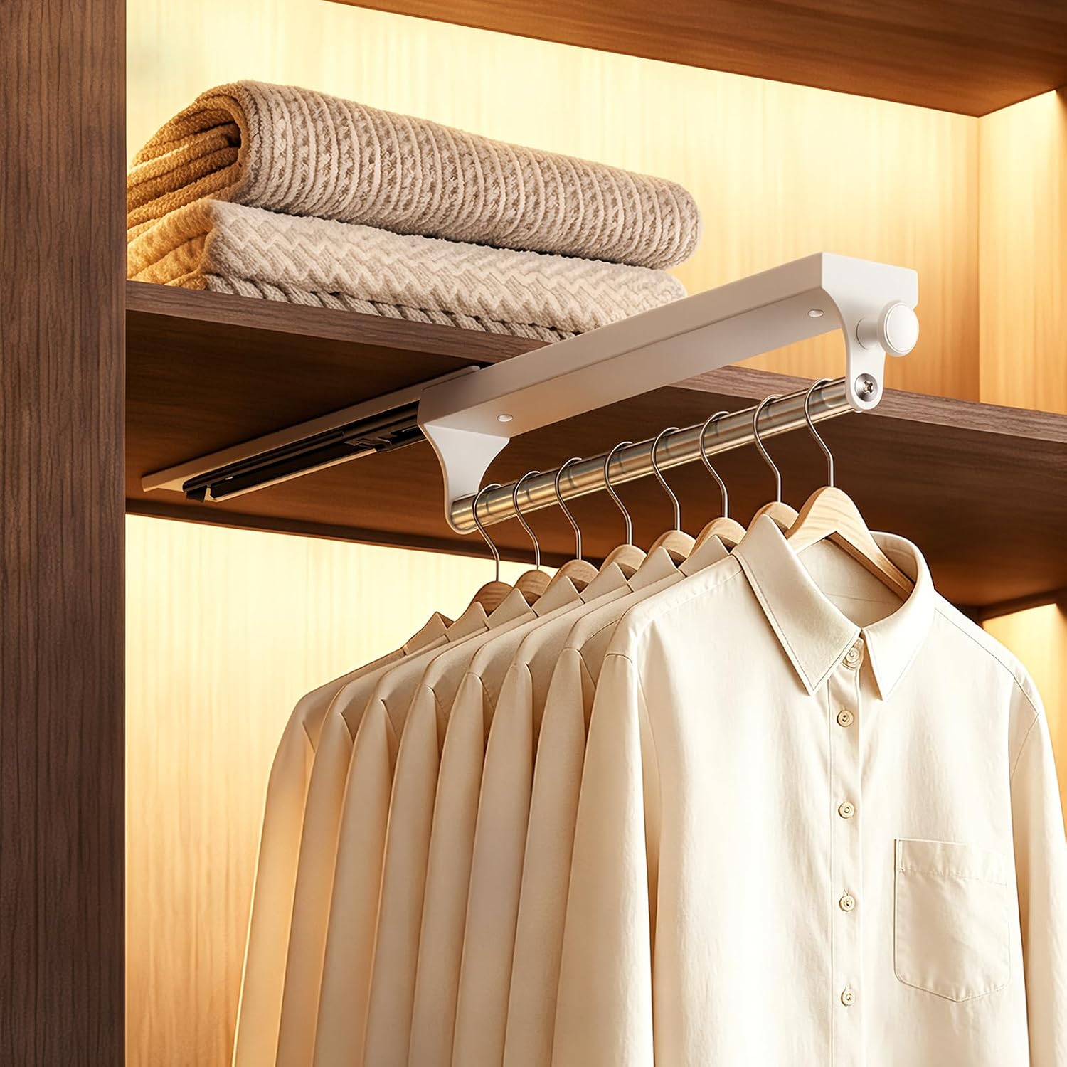 Tringle Penderie Extensible Mit Poignée Ronde, Barre De Penderie Télescopique, Gain De Place Für Armoire Dressing Placard, Tringle Extractible 30 C