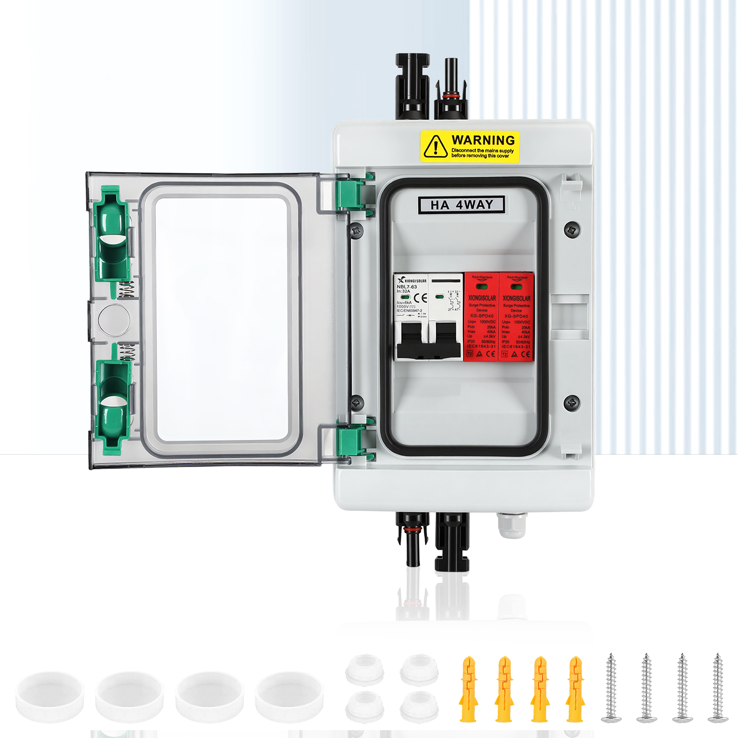 Jiubiaz Solar Anschlusskasten Dc 1-string Überspannungsschutz Pv 1000v 32a Photovoltaik Ip65 Generatoranschlusskasten 4-module Solarstecker Pv-anlage