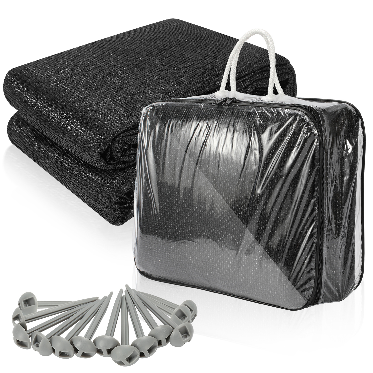 Jiubiaz Campingteppich Aus Hdpe, 240 G/m², Schwarz - 200 X 200 Cm, 1 Teppich, Inkl. 13 Heringe, Uv-stabil, Beidseitig Nutzbar