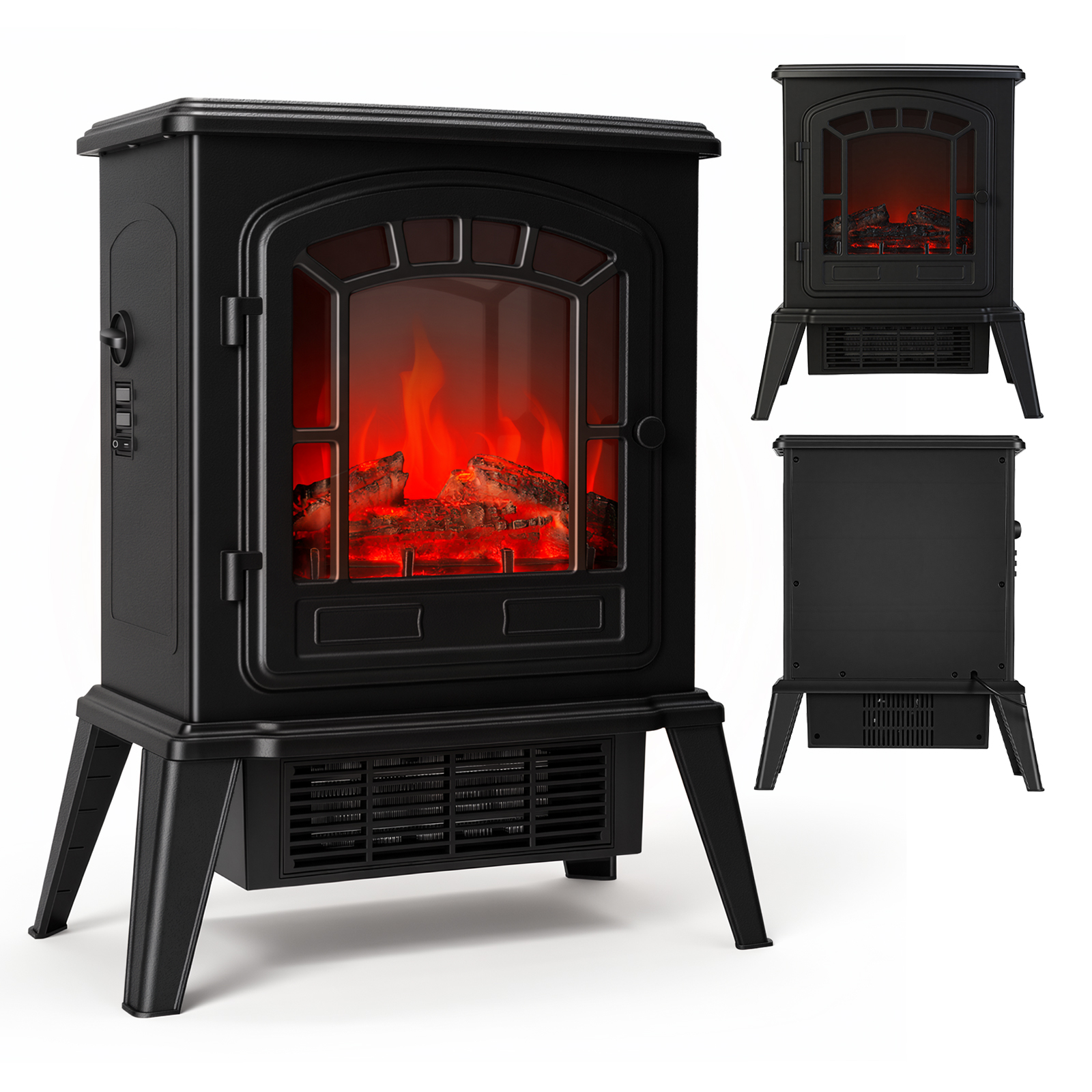 Jiubiaz Elektrokamin 1800 W Freistehend, 2 Heizstufen, Led-flamme, Schwarz