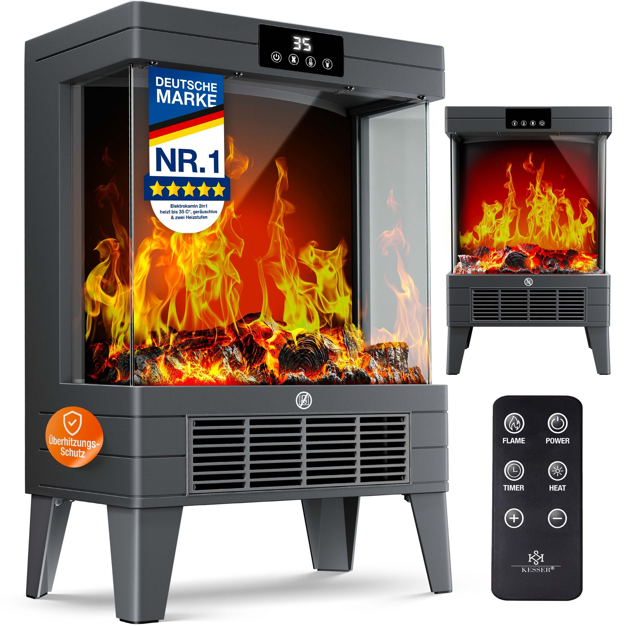 Kesser® Led Kamin Arvo Mit Heizung, 1800w, Timer, Fernbedienung - Anthrazit
