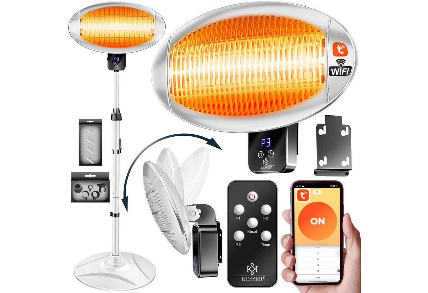 Kesser® Infrarot-heizstrahler, 2000 W, Wifi - Silber / Weiß Bild 3