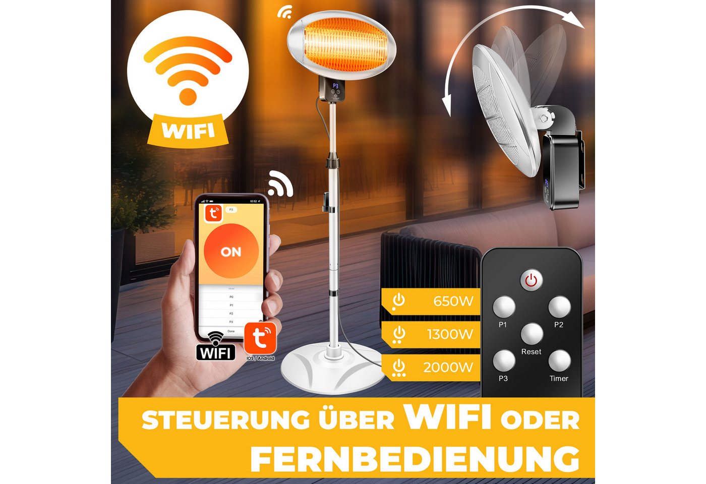Kesser® Infrarot-heizstrahler, 2000 W, Wifi - Silber / Weiß Bild 5