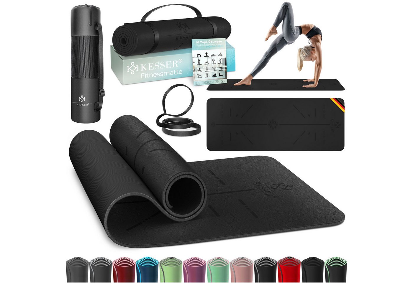Kesser® Gymnastikmatte Tpe, Rutschfest, 183 X 61 Cm - Schwarz/schwarz