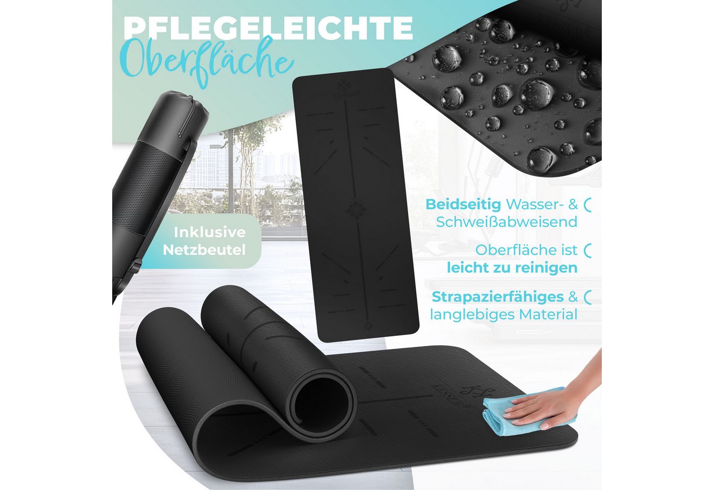 Kesser® Gymnastikmatte Tpe, Rutschfest, 183 X 61 Cm - Schwarz/schwarz Bild 4