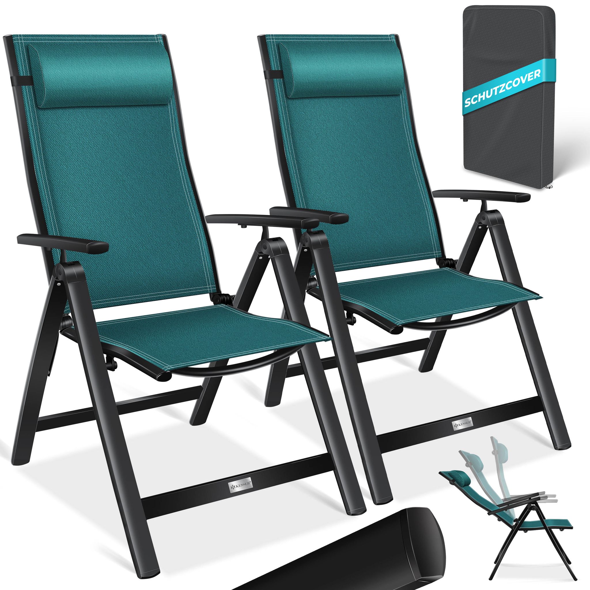 Kesser® Gartenstuhl Hochlehner, Aluminium - 2 Stk., Petrolgrün