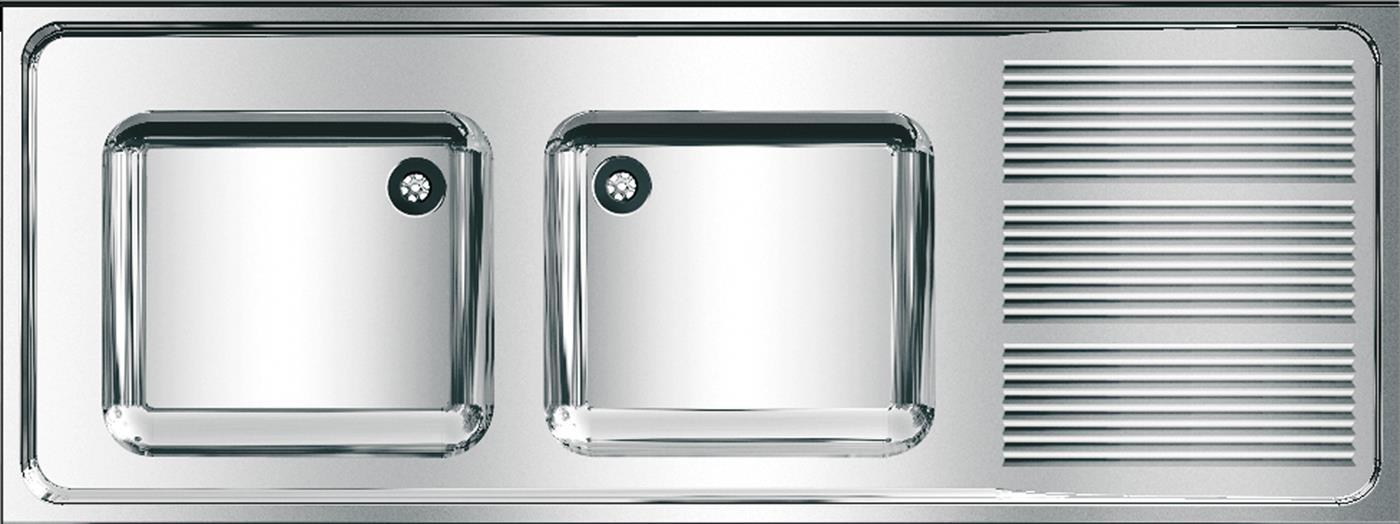 Kwc Gewerbespüle, Maxima, Edelstahl, 2 Becken, 1600x382x600 Mm, Tropfteil Re