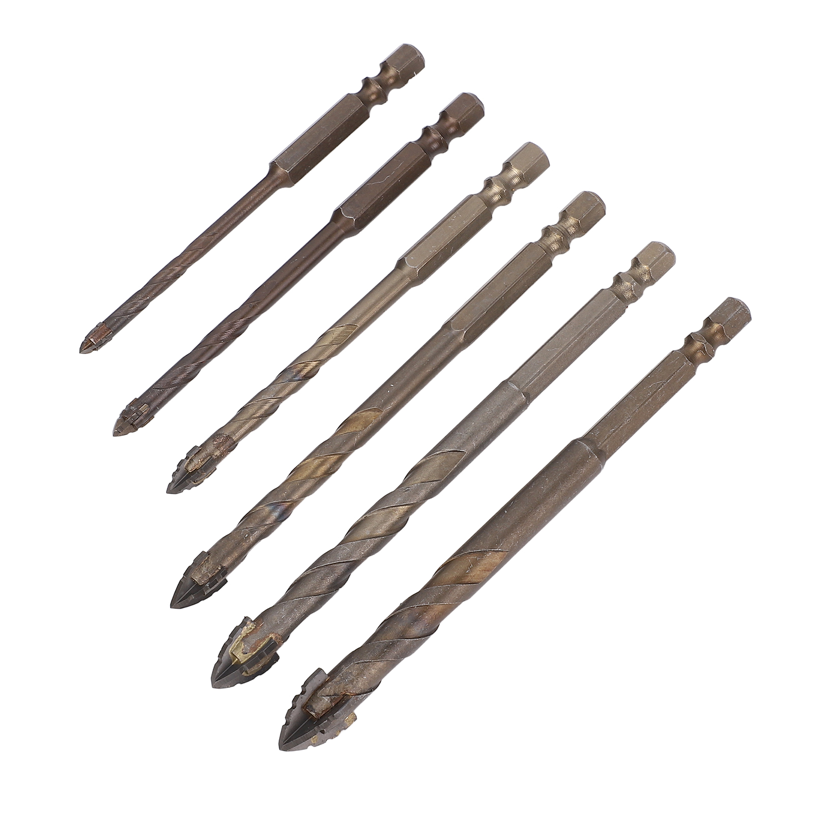 Set Mit 6 Exzentrischen 4-schneidigen Bohrern, Gezahnten Spiralbohrern Für Beton, Mauerwerk, Glas, Ziegel, Zement, Keramik Und Holz.