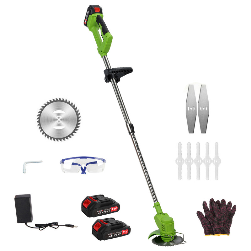Fianao – Rasentrimmer – Unkrauttrimmer – Akkubetrieben, 21v 1,5ah, 2 Akkus + Ladegerät, Ausziehbarer Stab, Leistungsstarker Motor – Handlich Für Rasenpflege – Maße:120 ×15 ×15 Cm – Grün