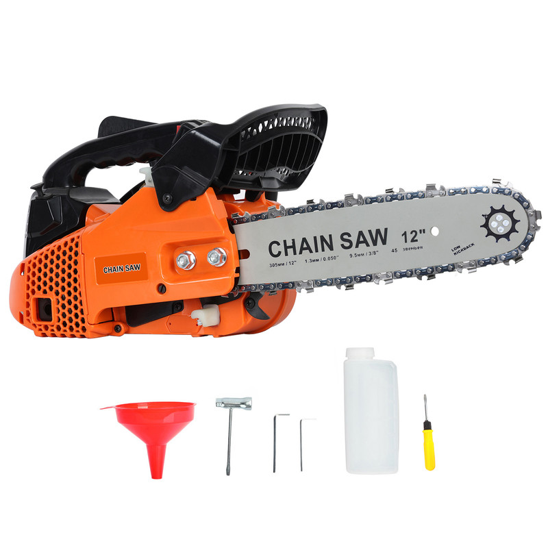Fianao – Kettensäge – Benzin-kettensäge – 25,4 Cm³, 2-takt-motor, Tragbar, Handlich, Leistungsstark, Bedienknopf – Für Garten & Holzfällarbeiten – Maße: 50 × 29 × 28 Cm – Orange
