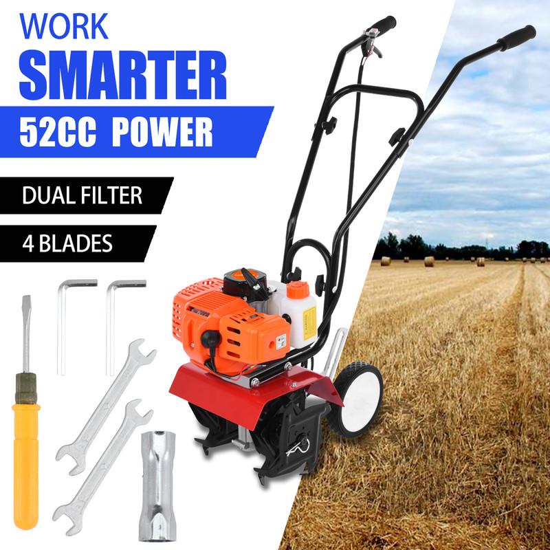 Fianao – Bodenfräse – Benzin-fräse – 52 Cm³, 2-takt-motor, 3 Ps, 9000 U/min, 1,2 L Tank, 6-zoll Arbeitstiefe – Für Gartenbodenbearbeitung – Maße:94 ×30 ×82 Cm – Orange