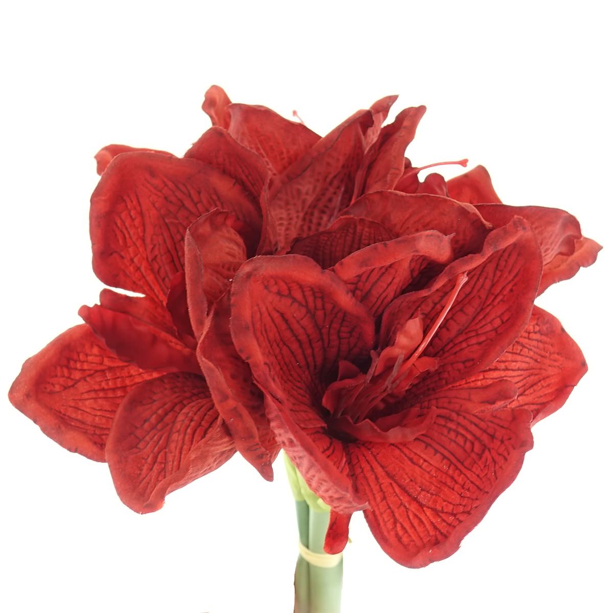Kunstblumen Amaryllis Ritterstern Rot 32 Cm 3er Bund - Kunststoff