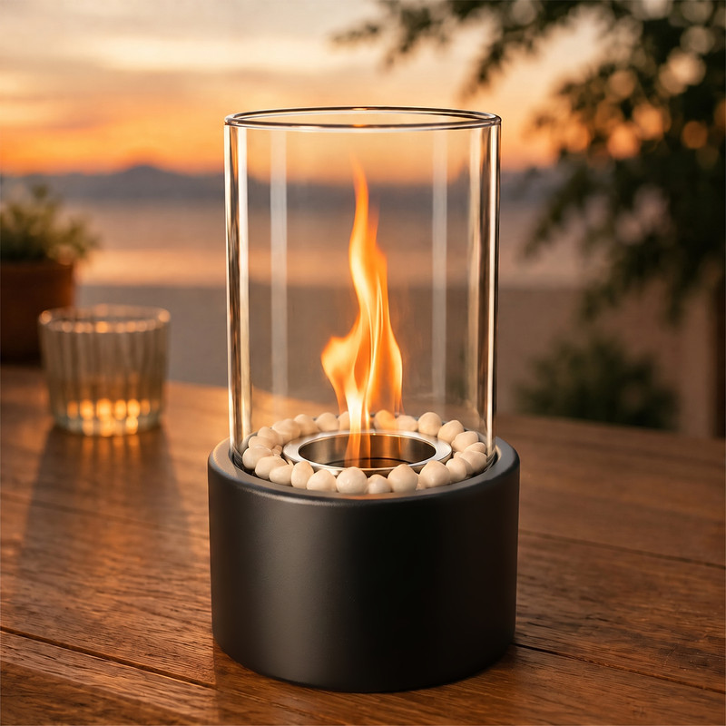Gbly Zylindrischer Bioethanol‑kamin Für Innen‑ Und Außenbereich Ausgestattet Mit Hitzebeständigem Glas
