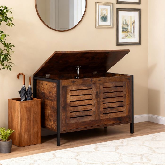 2-in-1 Aufbewahrungstruhe Mit Sitzbank – 80 × 39,5 × 50 Cm – Klemmfreie Scharniere – Vintage-holzoptik – Braun – Home Nature Wohnkonzept