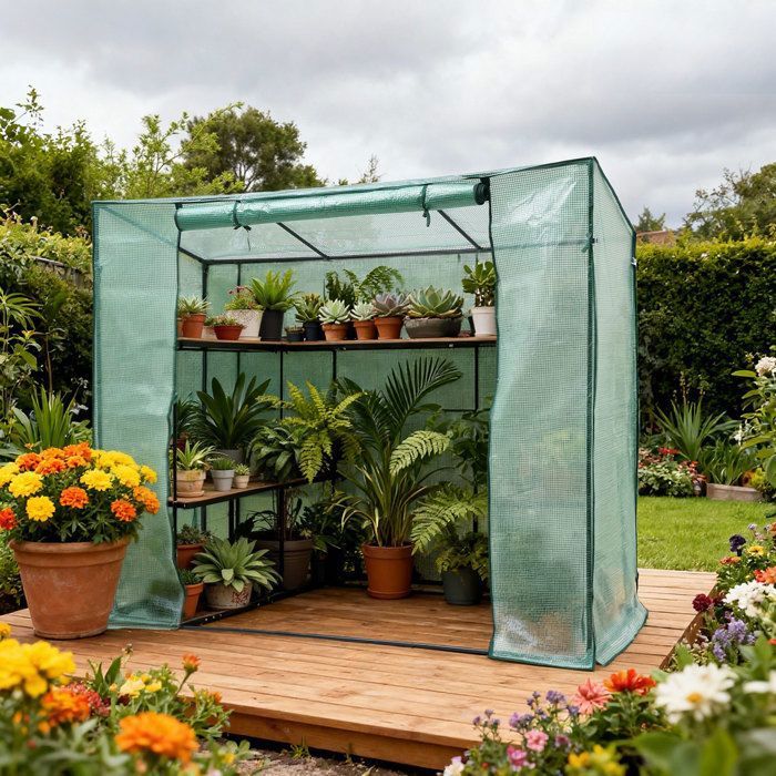 Gewächshaus – Atmungsaktive Pe-folie – Aufrollbare Tür Mit Reißverschluss – Stahlgestell – 204 × 79,5 × 171,5 Cm – Grün – Home Nature Wohnkonzept