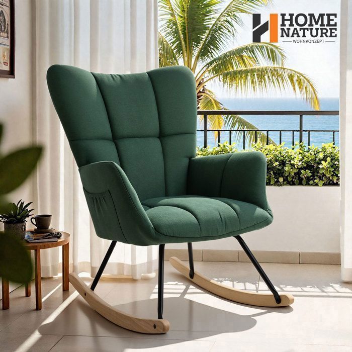 Schaukelstuhl – Hohe Rückenlehne – Komfortable Sitzfläche – Chenille-stoff – Rutschfeste Füße – Grün – 52 × 78 × 91 Cm – Home Nature Wohnkonzept