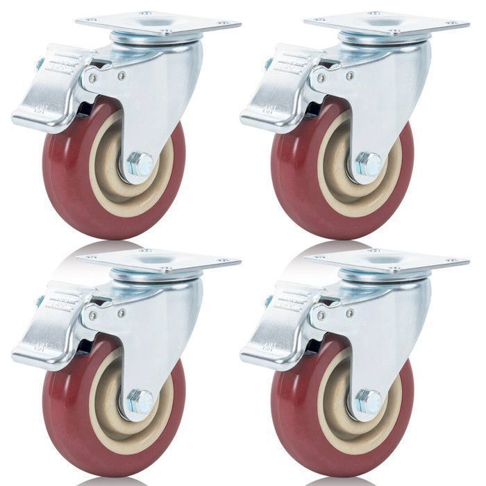 4er-set Lenkrollen 100 Mm Mit Bremse – 360° Drehbar – Belastbar Bis 90 Kg Pro Rolle – Inklusive Montageschrauben – Home Nature Wohnkonzept