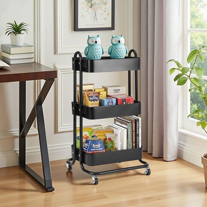 Küchenwagen Auf Rollen Mit 3 Ebenen – Aufbewahrung Für Küche Und Bad – 360°-rollen Mit Feststellbremsen – Schwarz – 44 × 40 × 80 Cm – Home Nature Wohnkonzept