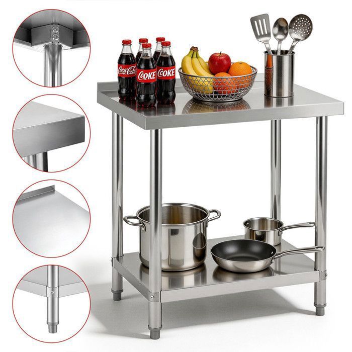 Edelstahl-arbeitstisch Für Die Küche – Spritzschutz-rückwand – Untere Ablagefläche – Höhenverstellbare Füße – 60 × 90 × 90 Cm – Home Nature Wohnkonzept