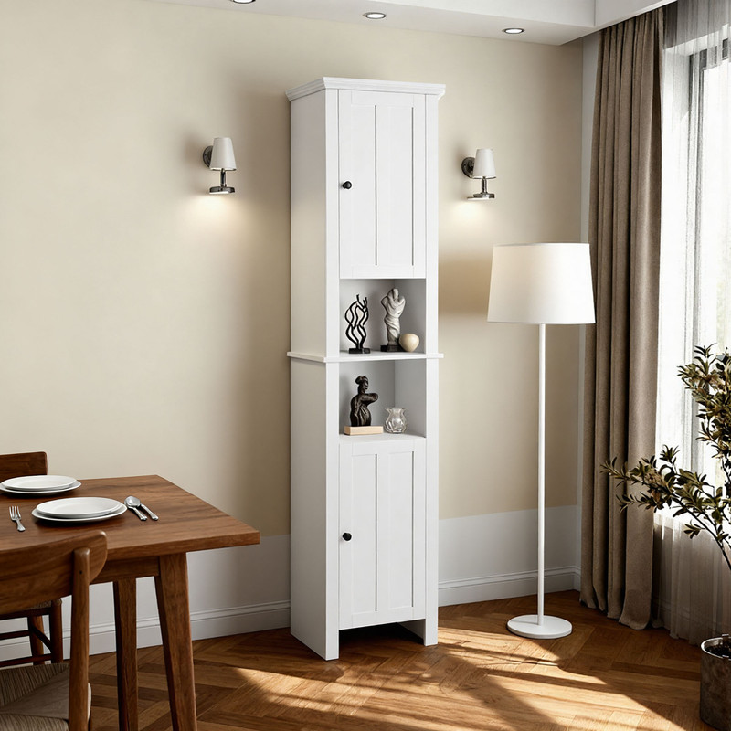 Badezimmer-hochschrank – 170,3 × 36,3 × 28 Cm – Hochglänzendes Weißes Mdf – 2 Türen – 6 Ebenen – Home Nature Wohnkonzept