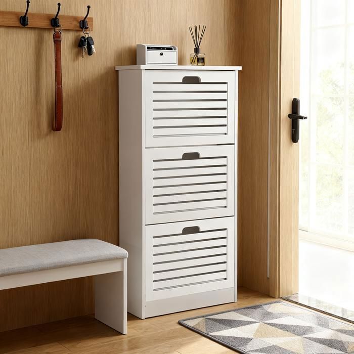Schuhschrank – 3 Klapptüren – Platzsparende Aufbewahrung – Weiß – 51,4 × 23 × 108,7 Cm – Home Nature Wohnkonzept