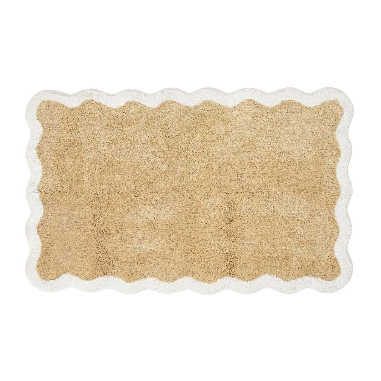 Homescapes Badematte Mit Wellenrand 50x80 Cm – Badteppich Beige,100 % Baumwolle