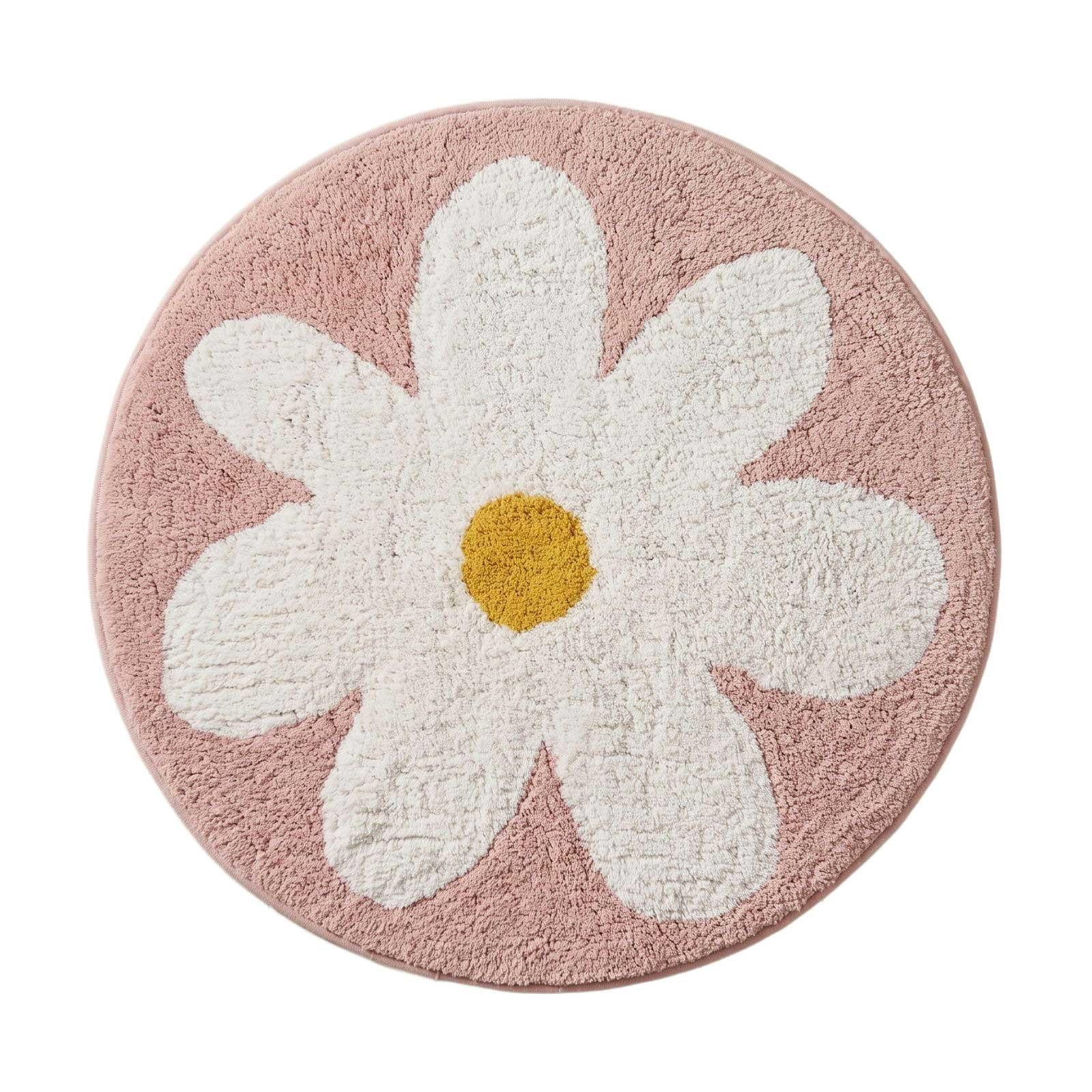 Homescapes Badematte Blume Rund 70 Cm – Badteppich Rosa, 100 % Baumwolle