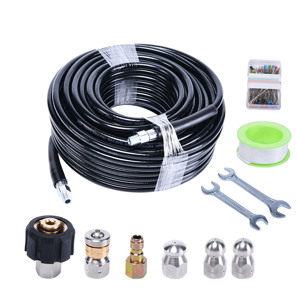 (15m Tuyau De Nettoyage Canalization, Kit De Nettoyage Du Tuyau De Vidange Du Nettoyeur Haute Pression, Buse À Jet Und Buse À Jet Rotatif