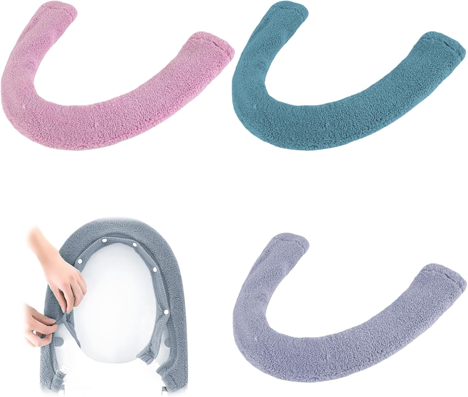 (3 Pièces Housse Siège Toilette Wc Épais Lavable Universel Chaud Doux Et Chaud, Installationsmöglichkeit Mit Knopf, Waschbar Und Wiederverwendbar