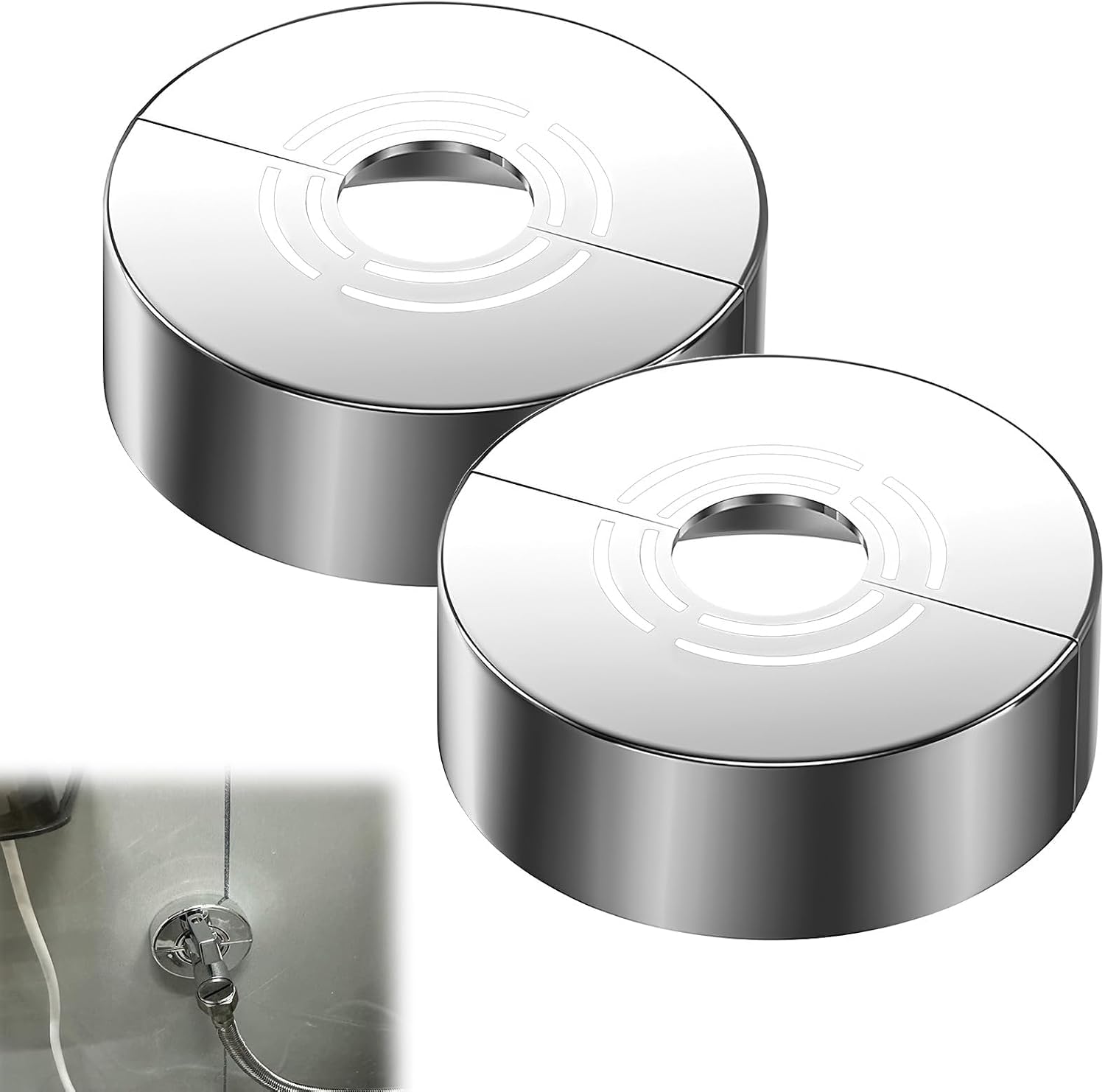 Lot De 2 Rosace Mitigeur Douche 3 Tailles En 1, Cache Tuyau Pour Radiateur, Robinet De Douche, Installation Facile, (60 X 20 Mm)