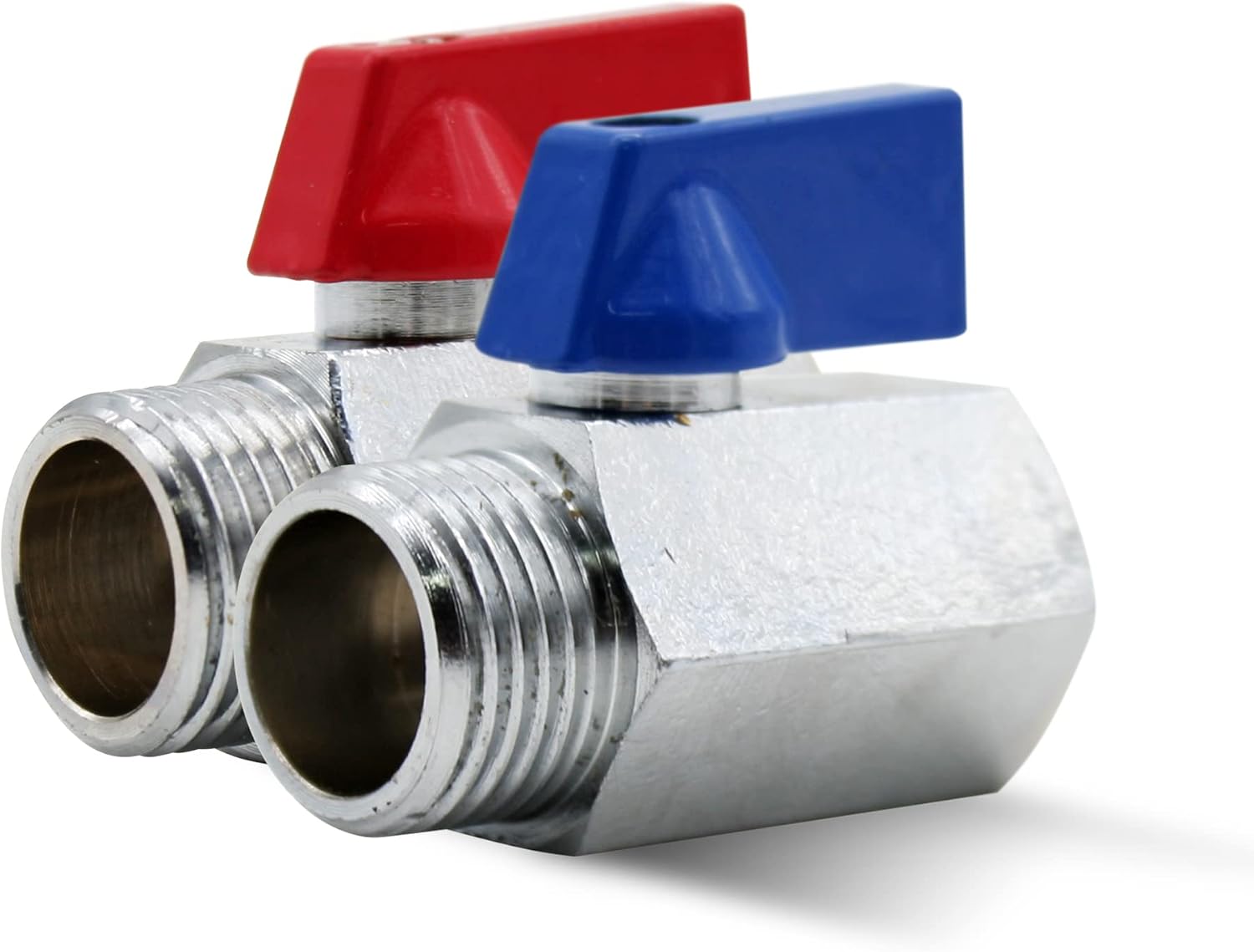 Mini Vanne Arret 2 Robinet Laiton 2 Manettes Metal Bleu Et Rouge Vanne Quart De Tour Pour Reducteur De Pression Eau, Robinet Wc, Plomberie