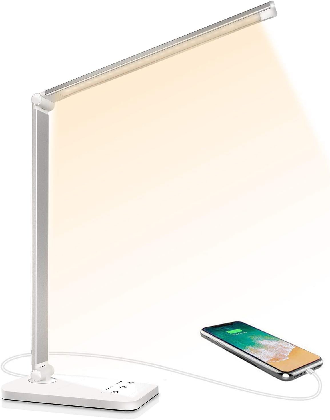 Lampe De Bureau Led, Niveaux De Luminosité, Flexible Contrôle Tactile Protection Des Yeux, Lampe De Chevet Avec Port Usb Und Font Minuterie