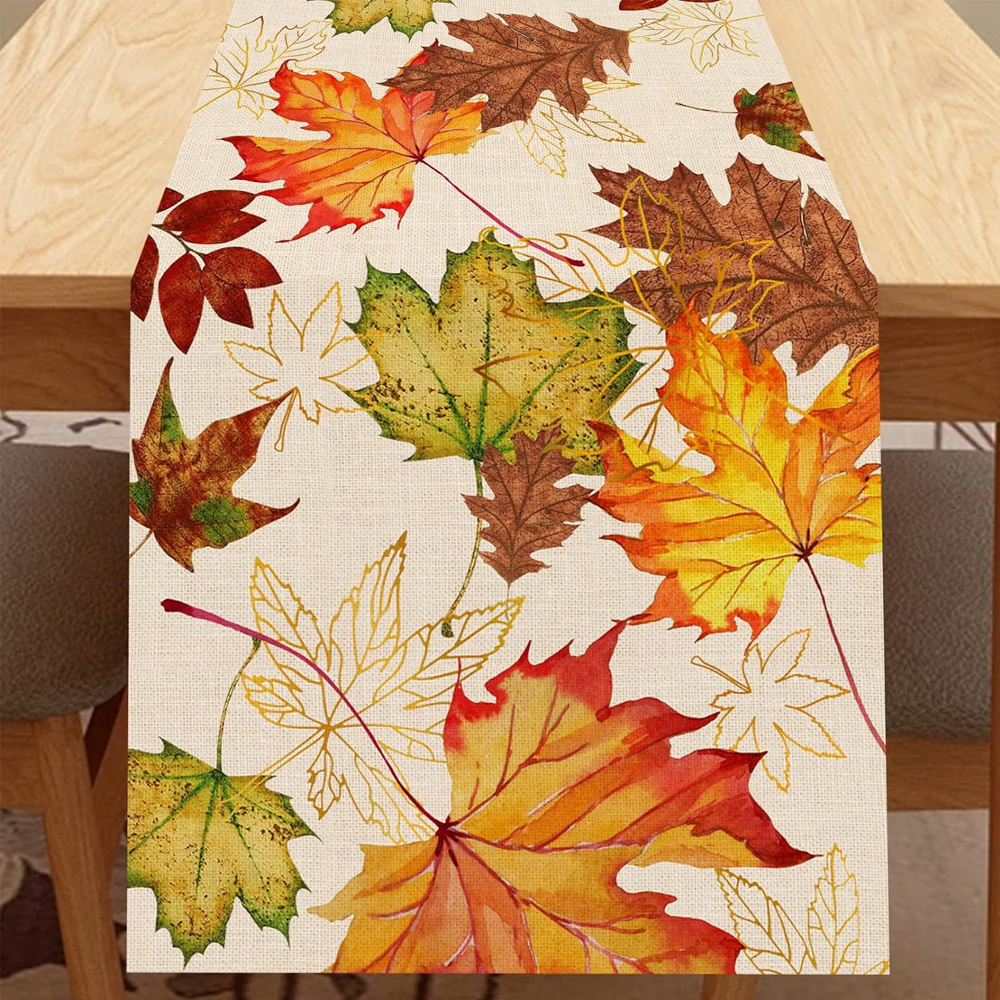 Chemin De Table, Halloween Feuille D'Érable Noël, Décoration De Table De Cuisine, Pour Extérieur, Fête, Thanksgiving (183 X 33 Cm)