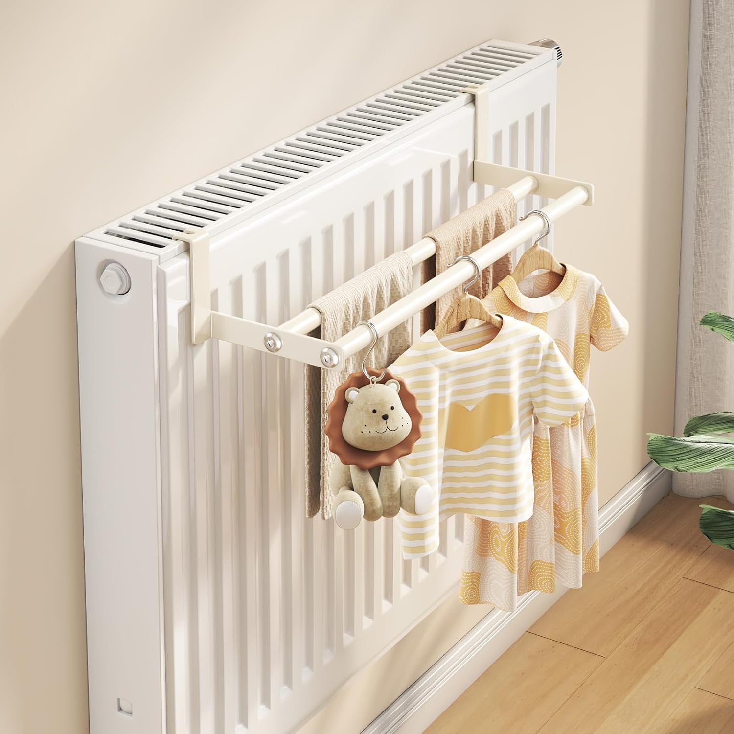 (48cm) Porte Serviette Radiateur Sans Percage, Porte-serviettes Acier Inoxydable, Etendoir Radiateur, Support Serviette Salle De Bain, Blanc