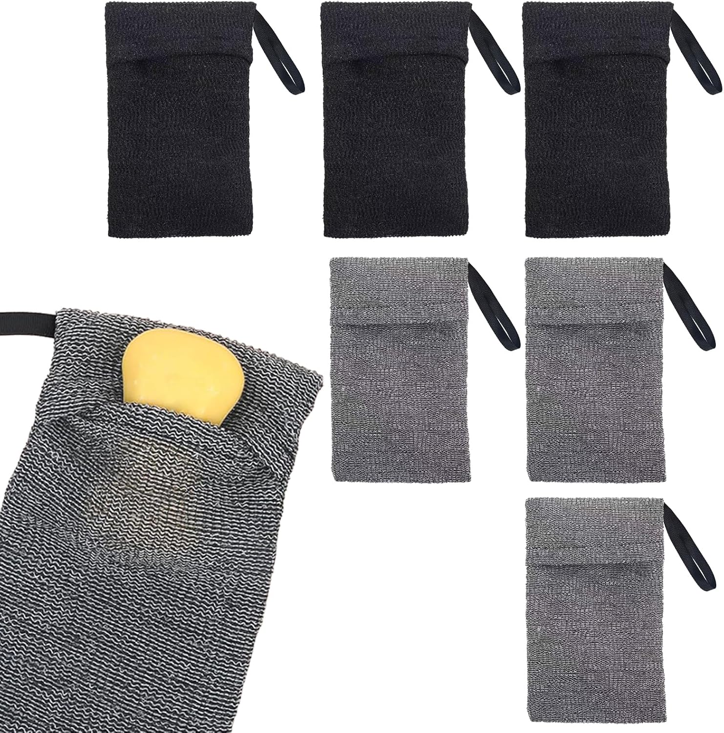 (6 Stück) Pochettes À Savon, Filet Savon Rangement Pour Femmes And Hommes, Gants Exfoliants Pour Le Corps, Brosse Douche Pour Gel Douche Et Shampoing