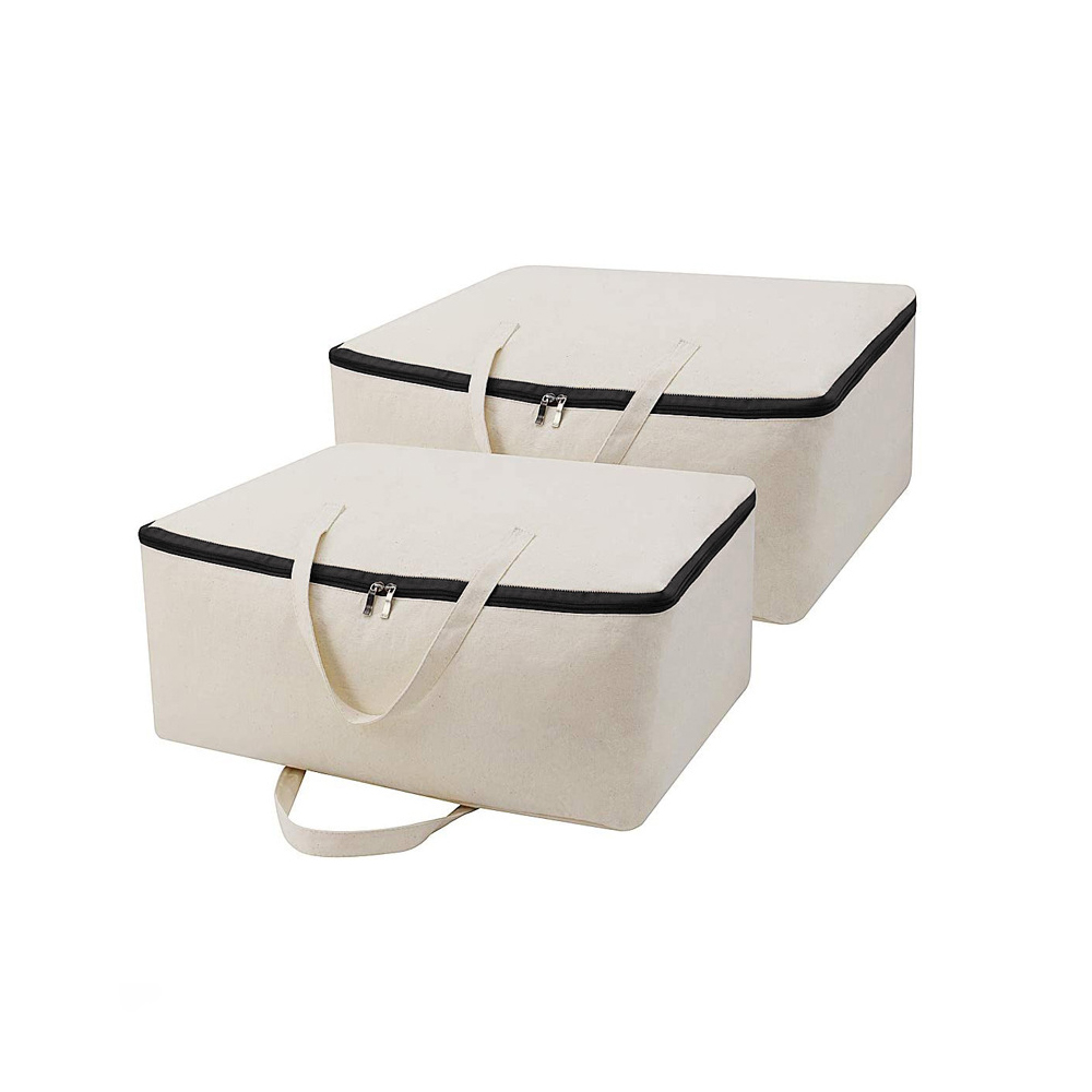 (2pcs Toile Durable, 12oz Épais Doux Respirant Sac De Rangement Organisateur De Placard Pour Literie, Couettes, Oreillers, Couvertures, Vetements Beige