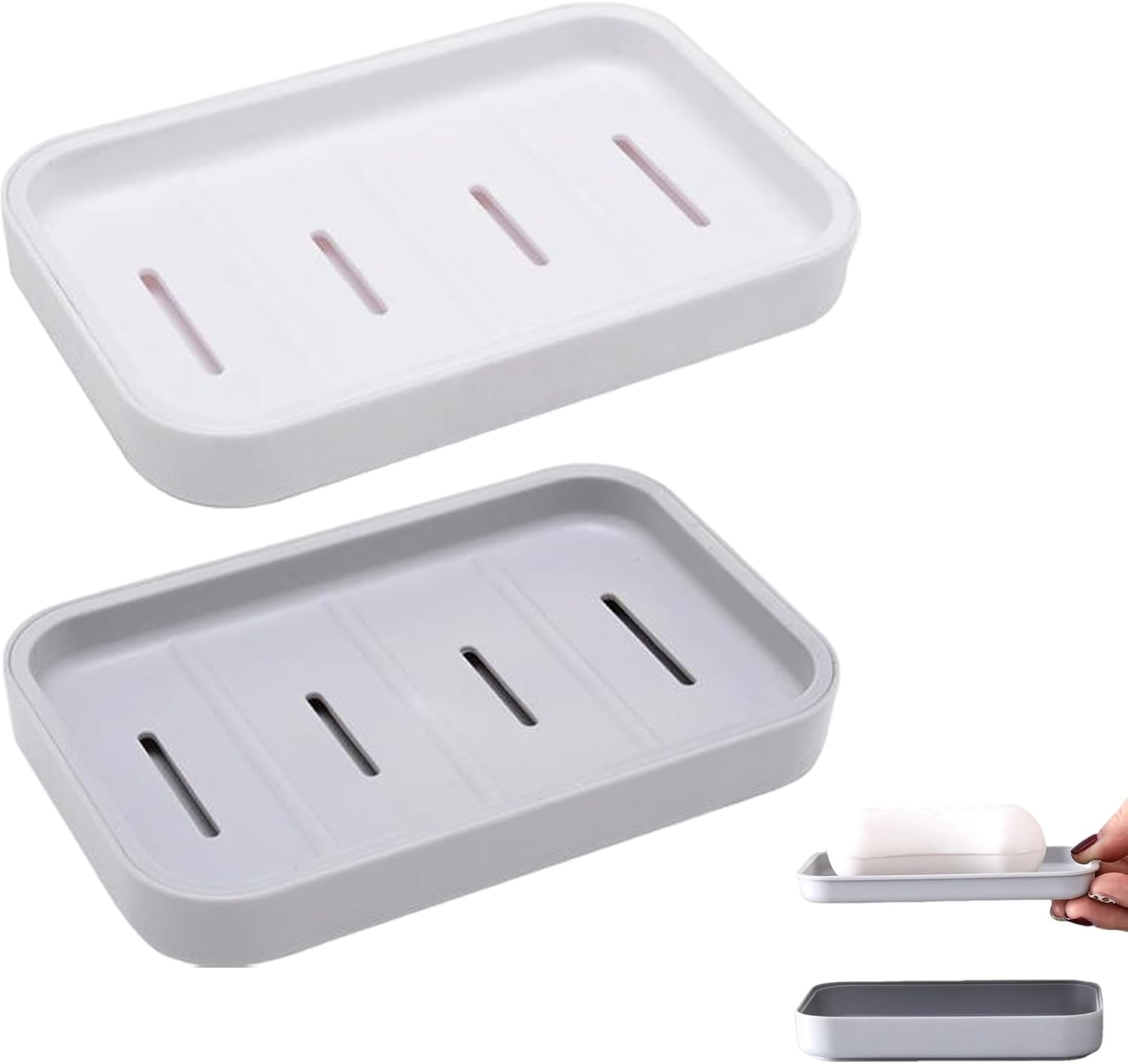 (2 Stück) Porte-savon Mit Abfluss, Support De Savon Mit Bac, Porte Savon Douche Plastique Double Couche, Boite À Savon Portable (grau + Weiß)