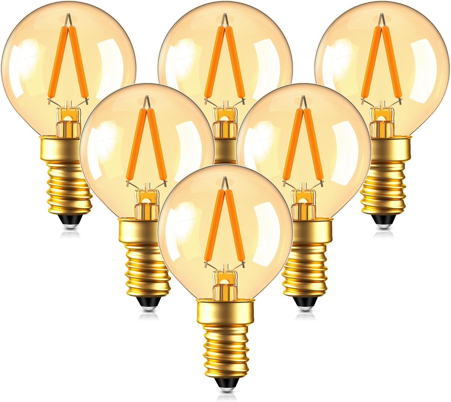 6 Lot-g40 Led-filament-mini-globe-ampullen, 1 W, Ultraweiß, 2200 K, Bernsteinfarbenes Leuchten, 10 W Restäquivalent – E14-kronleuchterbirnen – Nicht Dimmbar