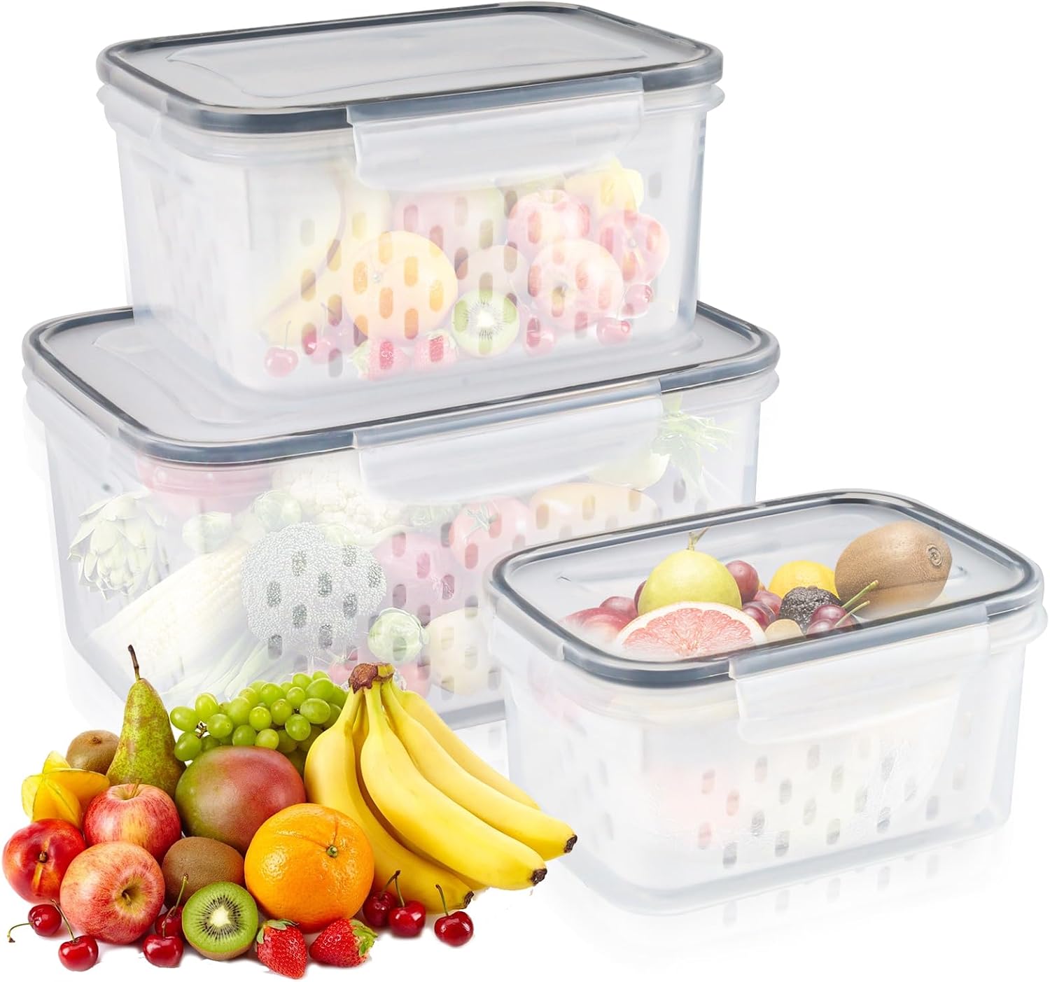Lot De 3 Boîte Rangement Frigo, Boite De Conservation Alimentaire, Boite De Rangement Frigo, Bac A Legumes Pour Frigo, Récipient De Conservation Salade