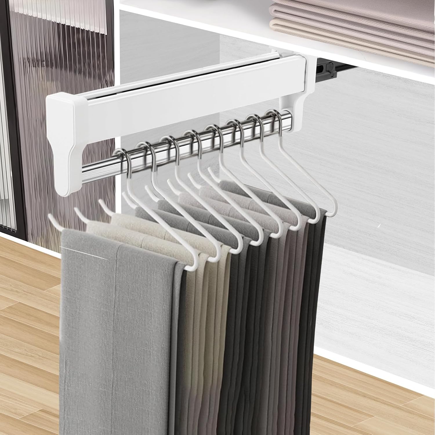 Tringle Penderie Extensible, Barre Telescopique Pour Armoire 300mm Barre Push-pull-coulissante, Acier Robust, Rangement Vêtements Polyvalent, White
