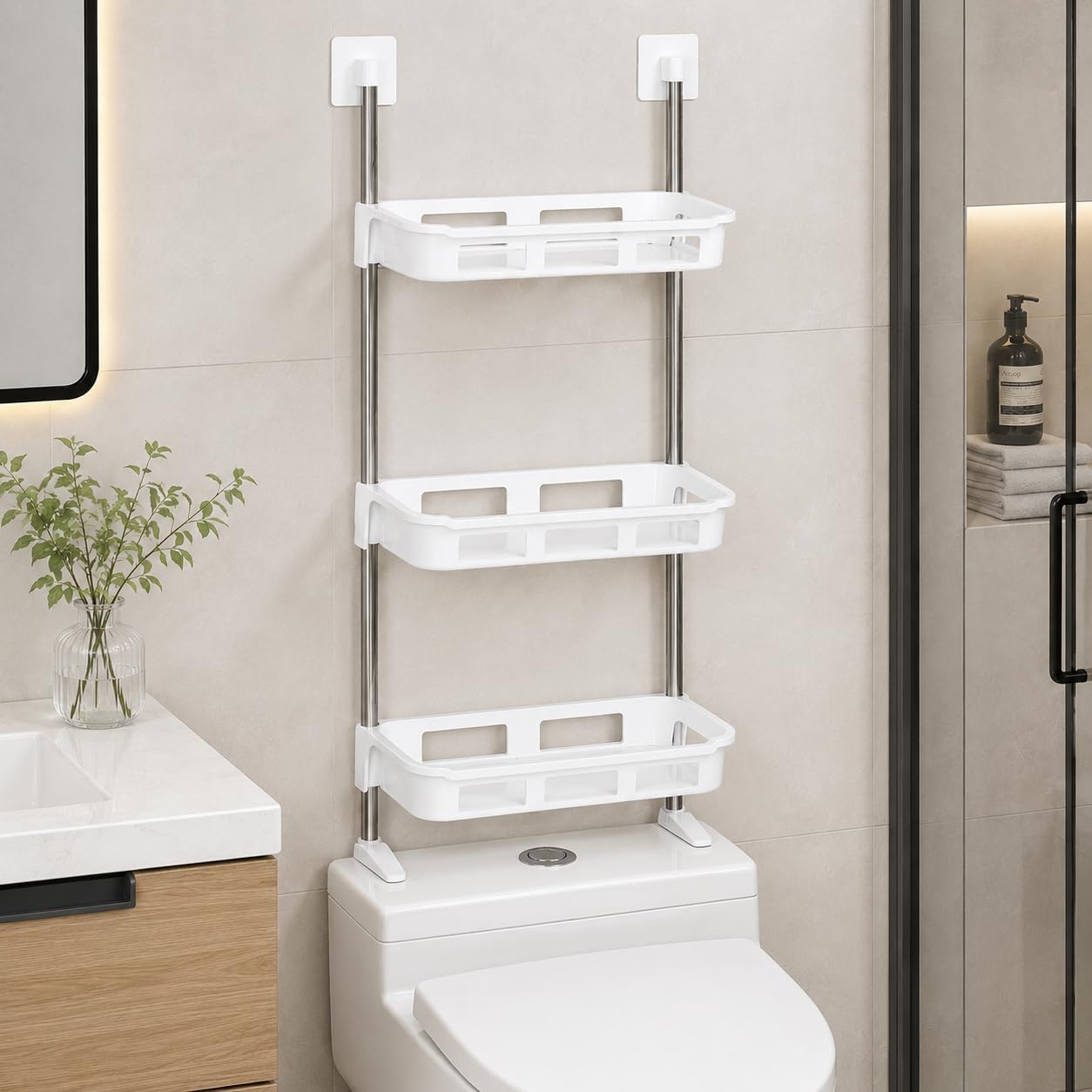 Ablagefläche Auf 3 Ebenen, Großes Fassungsvermögen, Abstellfläche Für Den Duschraum, Abstellfläche Für Die Dusche, Platzsparende Installation, Raumökonomie Ohne Zusatzkosten