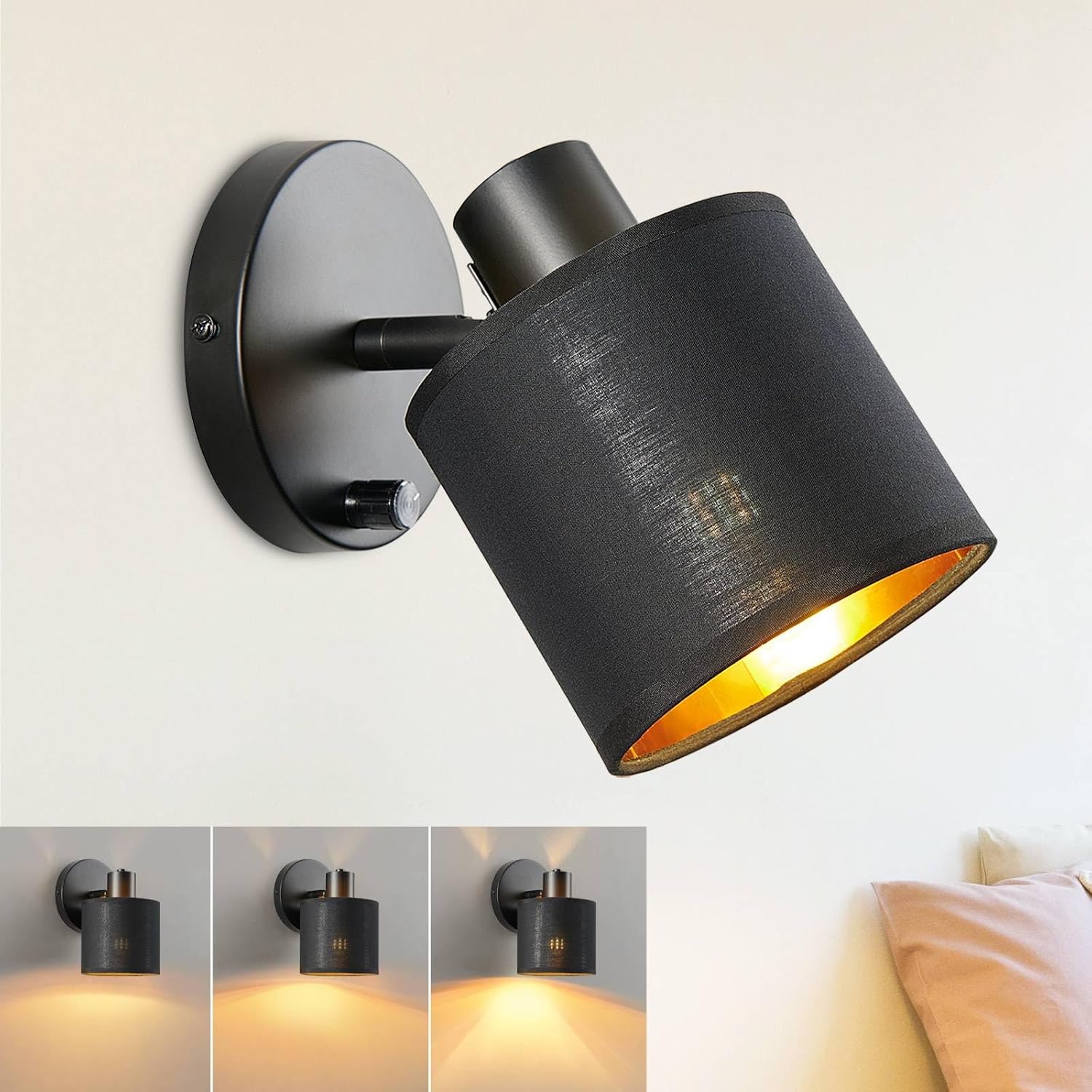 Wandleuchte Für Schlafzimmer Mit Dimmbarem Schalter In Schwarz E27, Tischleuchte, Industrielle Vintage-lampe, Innenleuchte, Ampulle Nicht Im Lieferumfang Enthalten