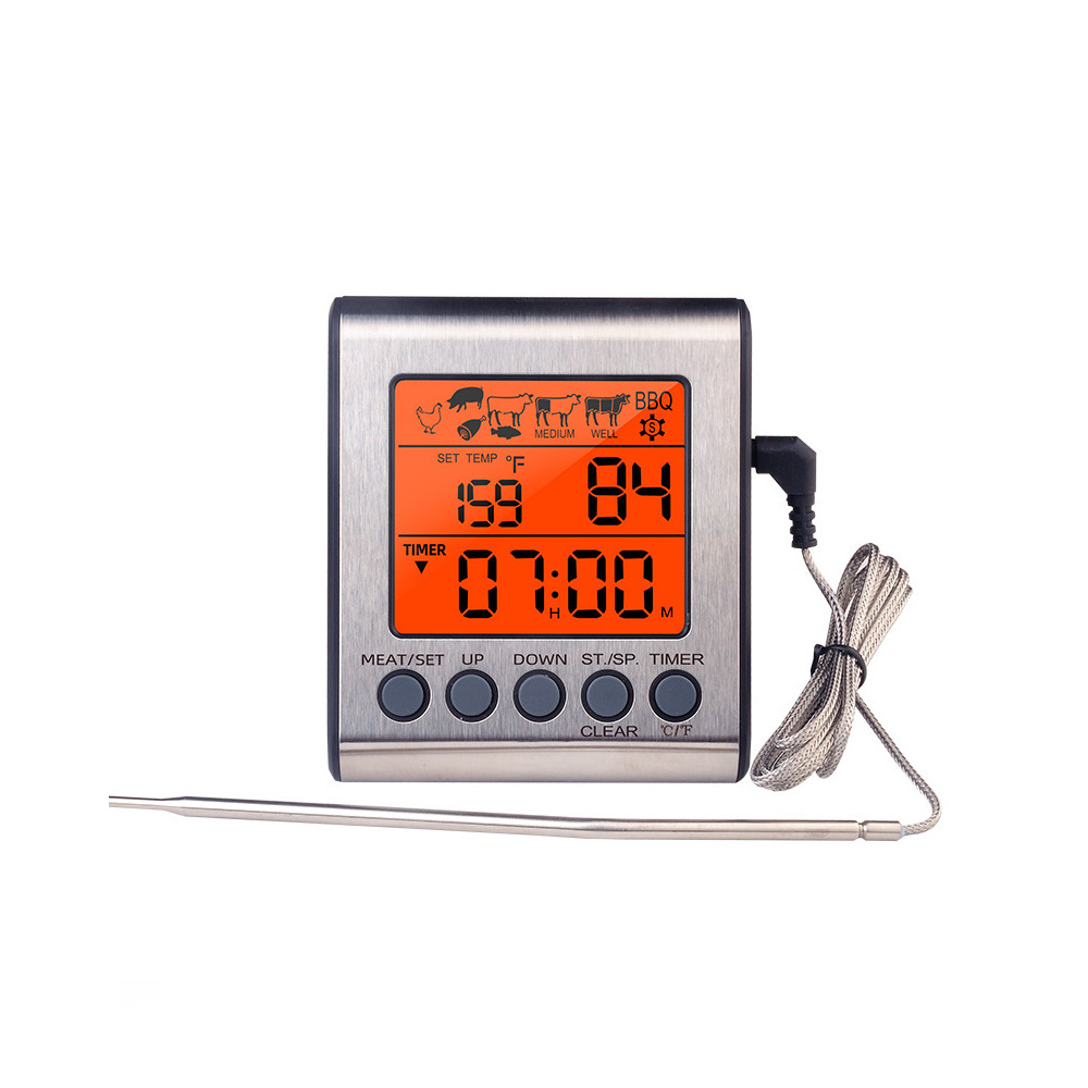 Thermometer Für Unterwegs Mit Doppelsonde Aus Rostfreiem Edelstahl Vierthermometer Mit Retro-beleuchtung, Voreingestellten Temperaturen Und Alarmen, Zum Grillen